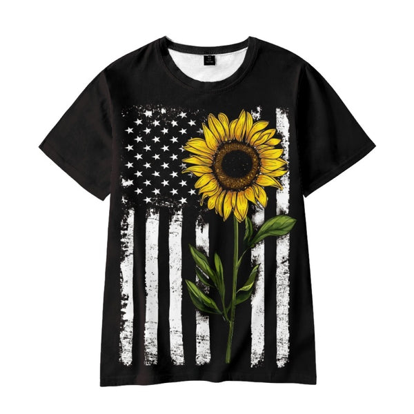 Sunflower American Flag Graphic Tees