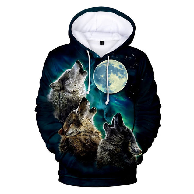 Cool Wolf Graphic Drawstring Hoodie Kids & Adult