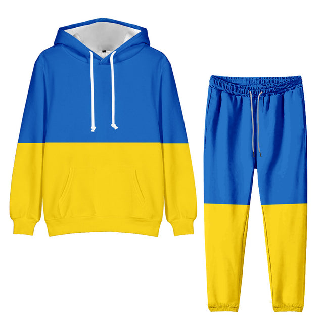 Blue and Yellow Flag Hoodie & Pant Outfit Set