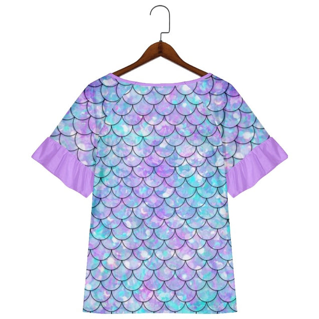 Mermaid Scales Print Short Sleeve Shirts & Tops