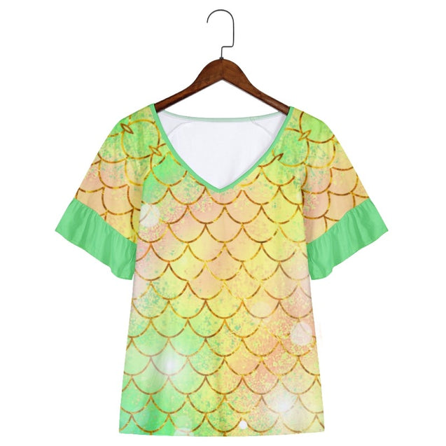 Mermaid Scales Print Short Sleeve Shirts & Tops