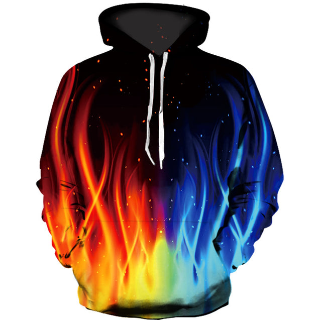 Men's Novelty Loose Hoodies Ice and Fire