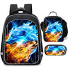 Red Blue Fire Dragon School Backpack with Lunch Box Pen Case 3 in 1
