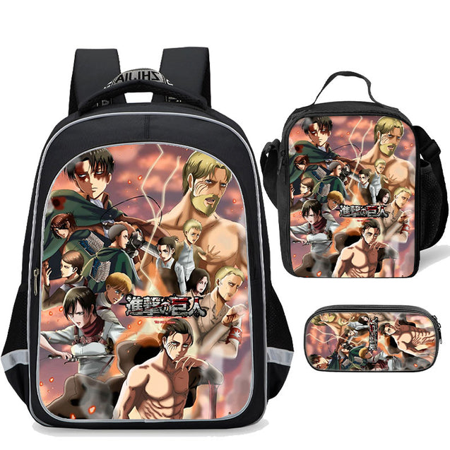 Attack On Titan 3pcs Backpack Set Anime 17" Bookbag Set with Lunch Box Pencil Case