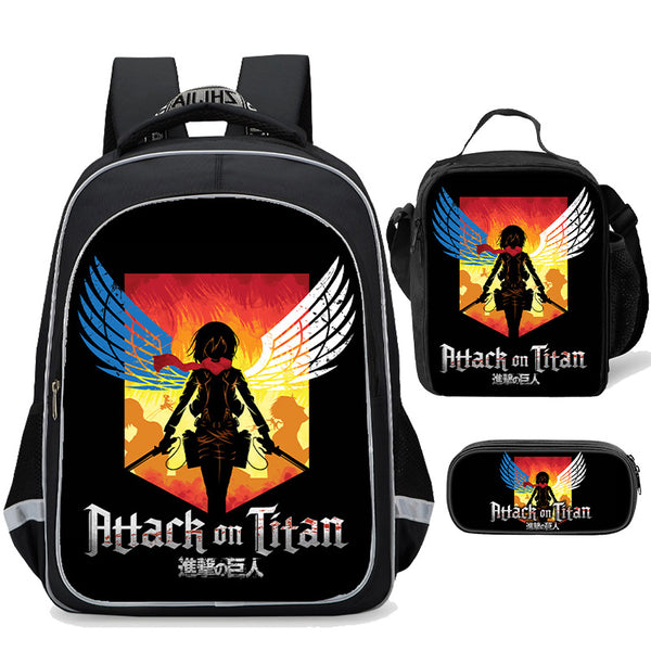 Attack On Titan 3pcs Backpack Set Anime 17" Bookbag Set with Lunch Box Pencil Case