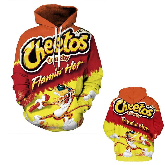 Unique Long Sleeve Cheetos Crunchy Snacks Pattern Pocket 3D Painted Hoodie