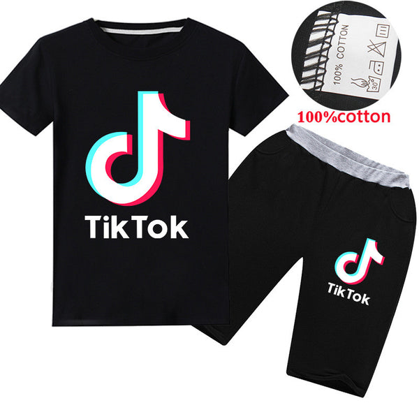 TikTok Short Sleeve T-shirt with Pants Outfits Set for boys girls 3-14Y